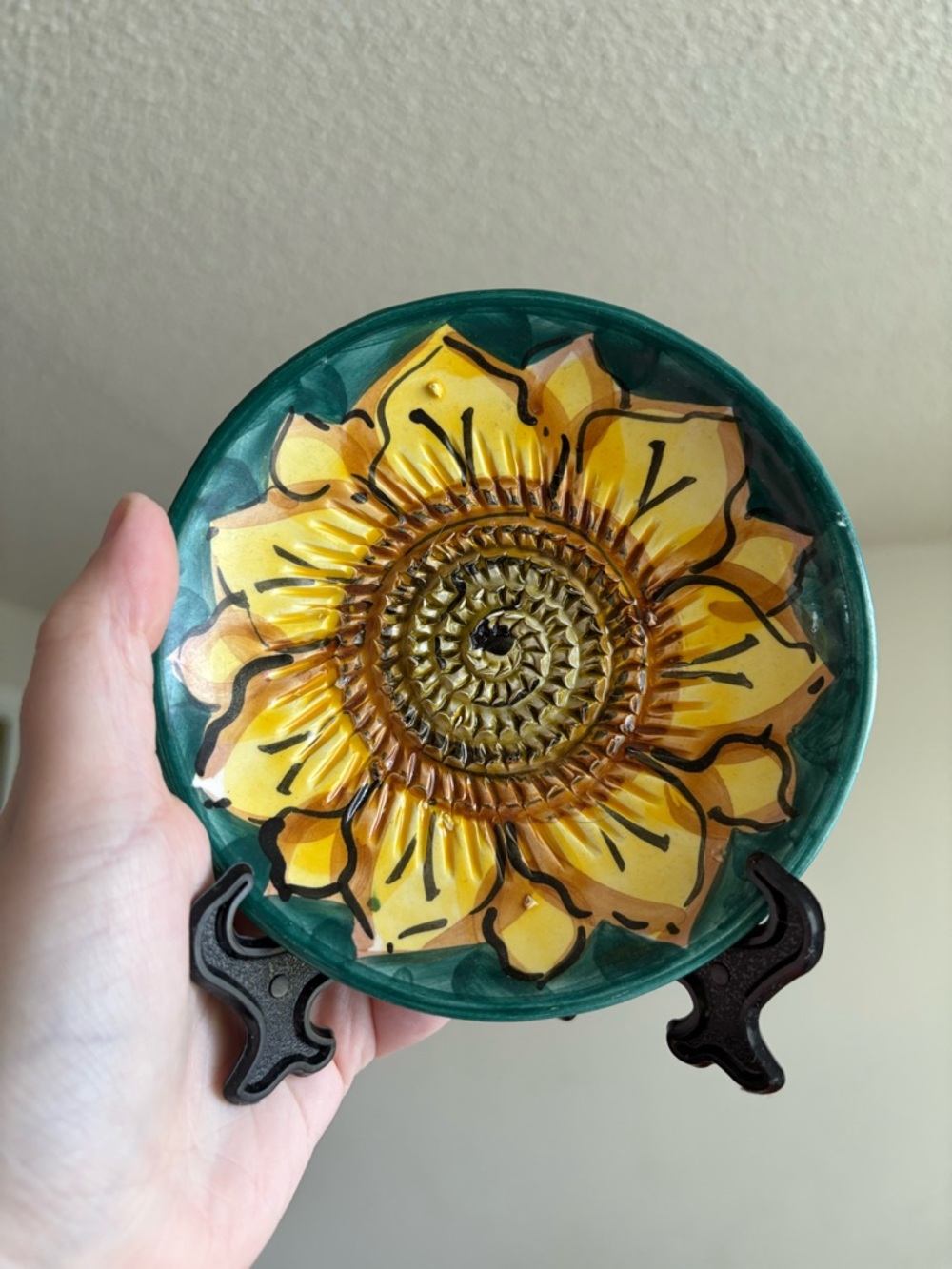 Hand-Painted Sunflower Decorative Garlic Grater Plate - Yellow & Green